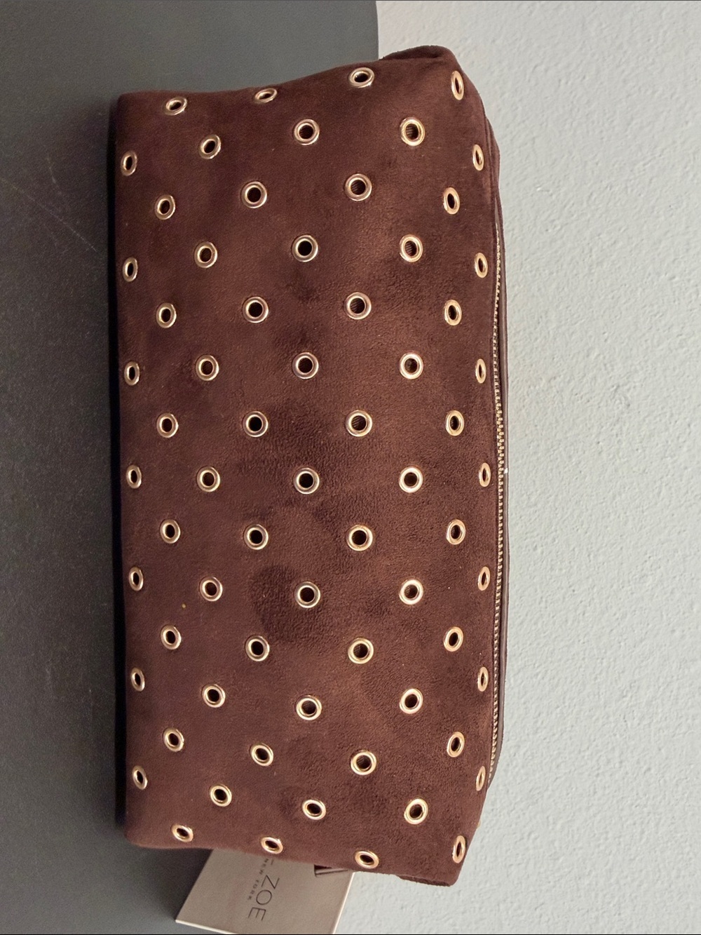 Rachel Zoe | Chocolate Brown Faux Suede Eyelet Travel Cosmetic Bag 🤎 - Picture 5 of 9